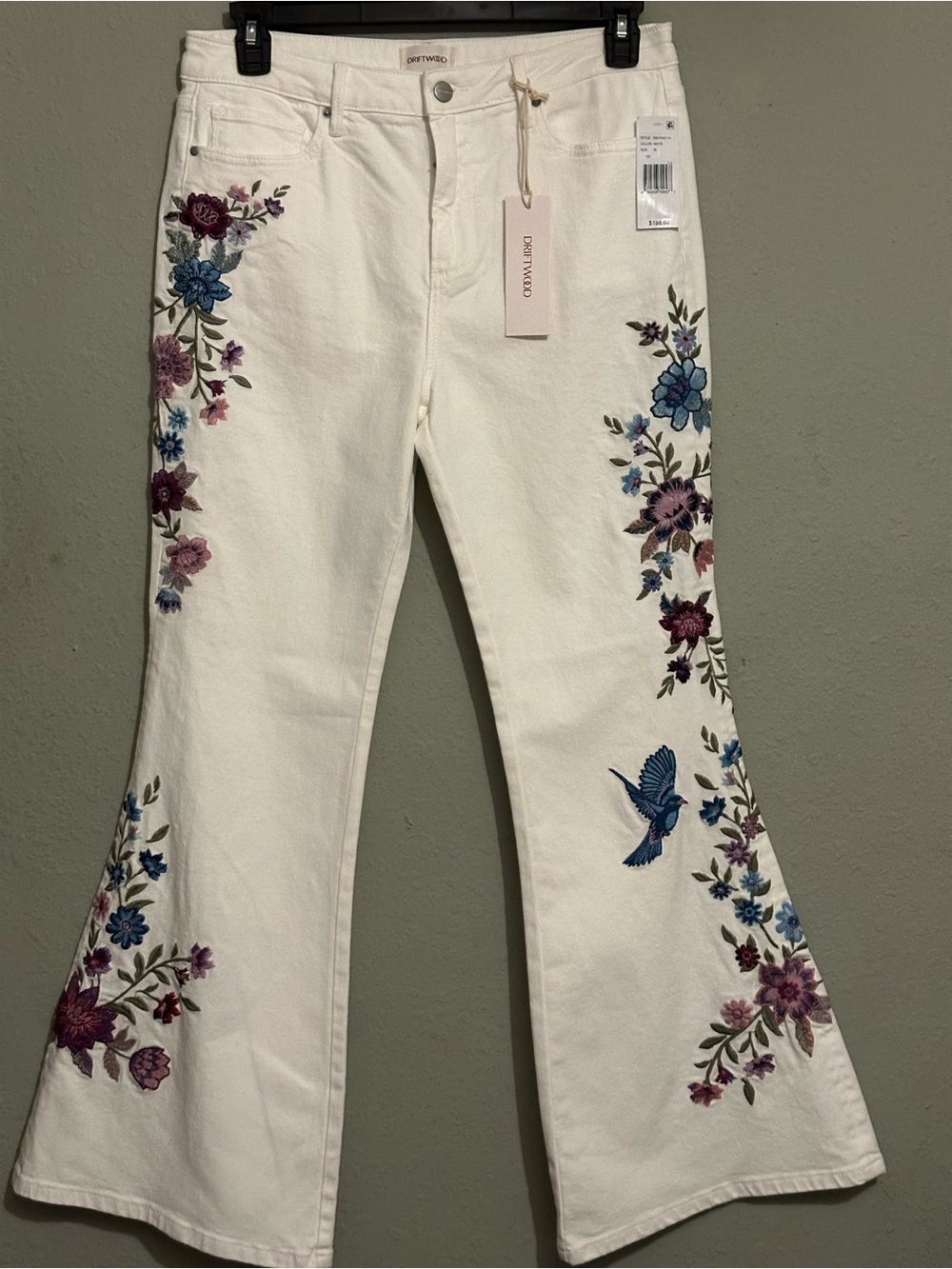 DRIFTWOOD Farrah Embroidered Flare Leg Jeans Blue Birds - Picture 8 of 14